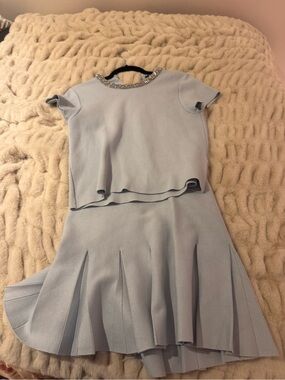 Zara light blue mini skirt set